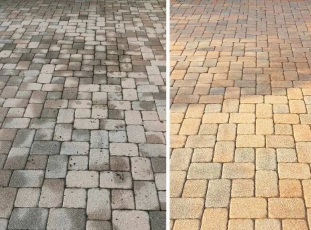 Sidewalk cleaning before and after